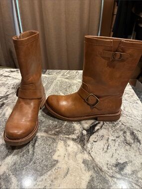 FRYE AND CO. Brown Leather Mid-Calf Lace-Up Boots